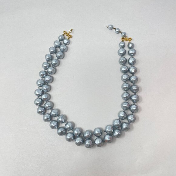 Vintage Marvella Double-Strand Gray Faux Pearl Necklace Gold-Tone Bow Closure - Picture 10 of 11
